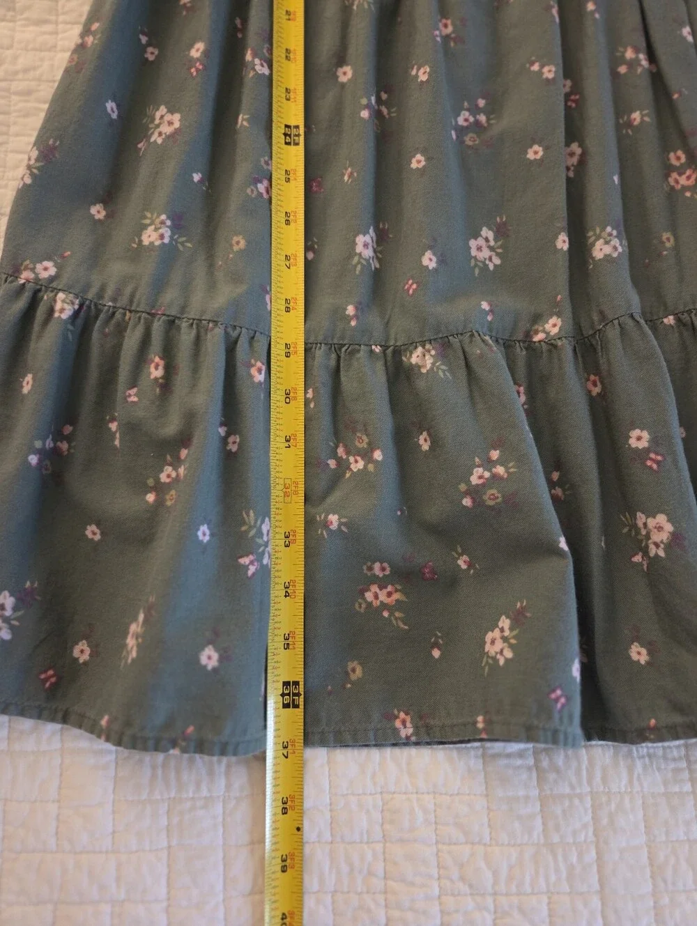 Osh Kosh B'Gosh Girls Olive Long Sleeved Cotton Floral Print Dress